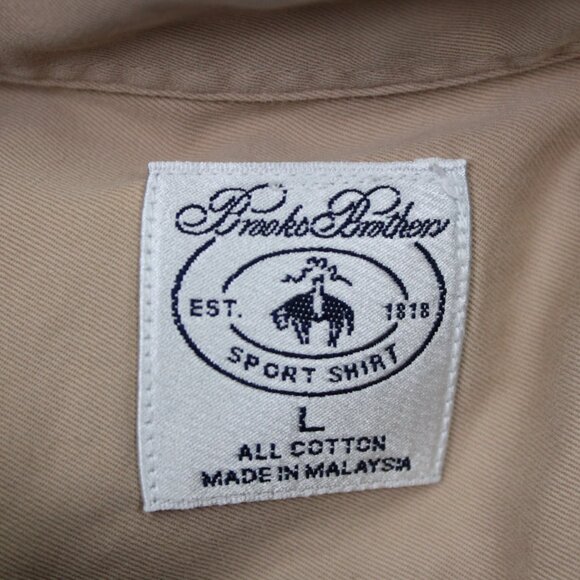 Brooks Brothers Sport Shirt Mens Large Beige Cotton Long Sleeve Button Down - Picture 8 of 12